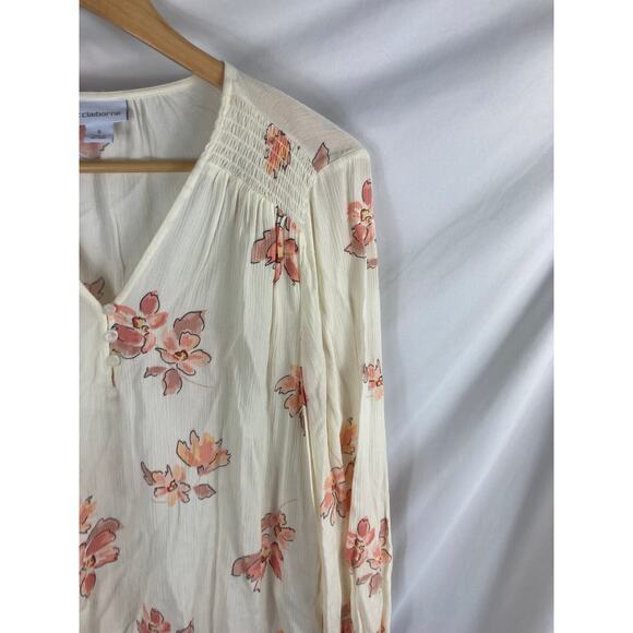 Liz Claiborne Floral White Pink Flowy Blouse Size Small - Picture 2 of 4